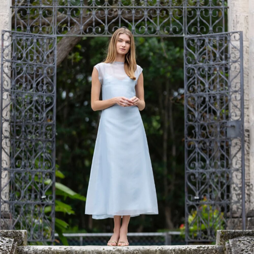 NWT rare Julia Amory Grace Dress in organza chambray blue